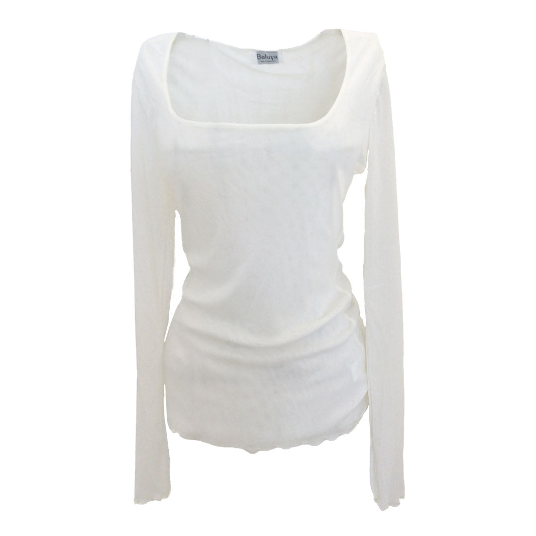 Lorain, Long Sleeves Mesh Top-Ivory