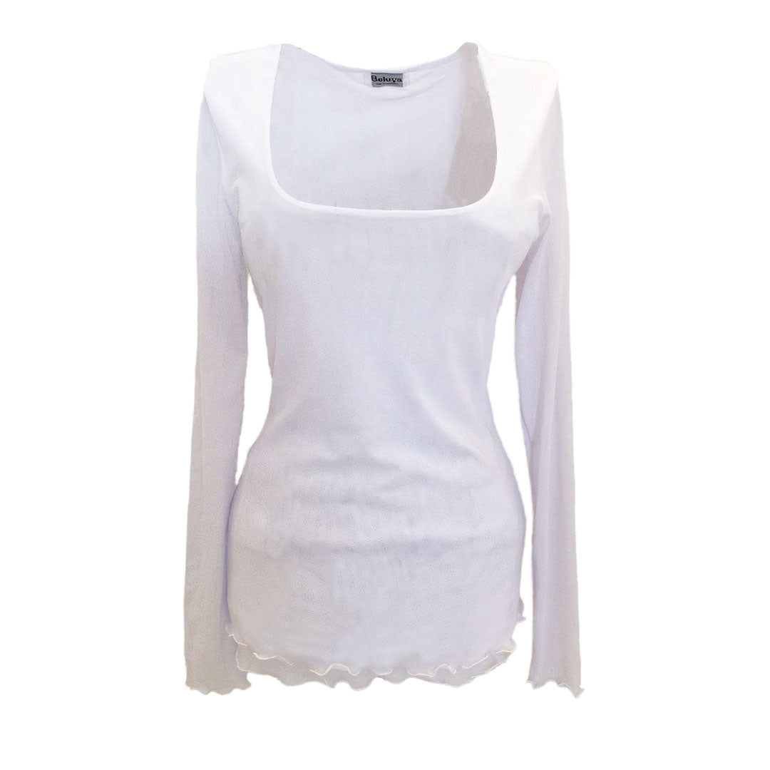 Lorain, Long Sleeves Mesh Top-White