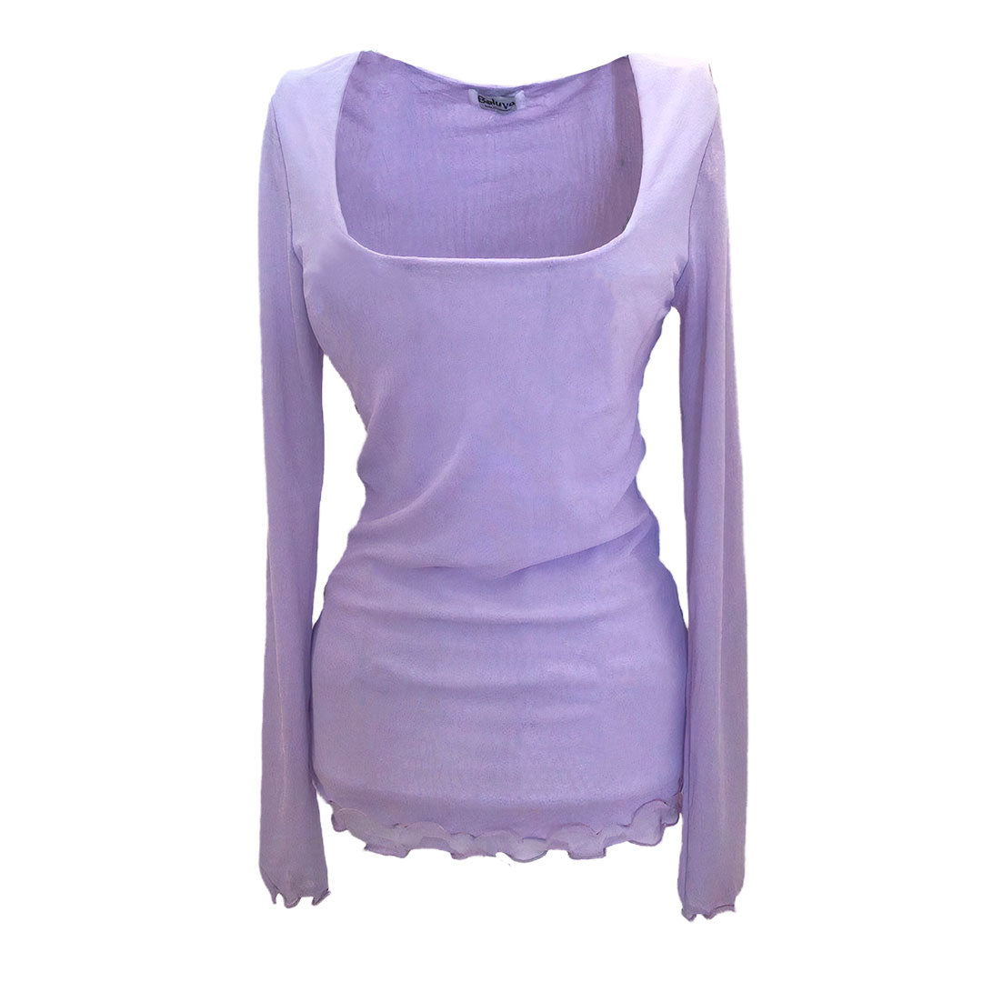 Lorain, Long Sleeves Mesh Top-Lilac