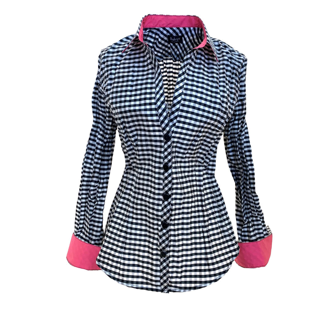 Webster Pin Check, Black/White/Rose